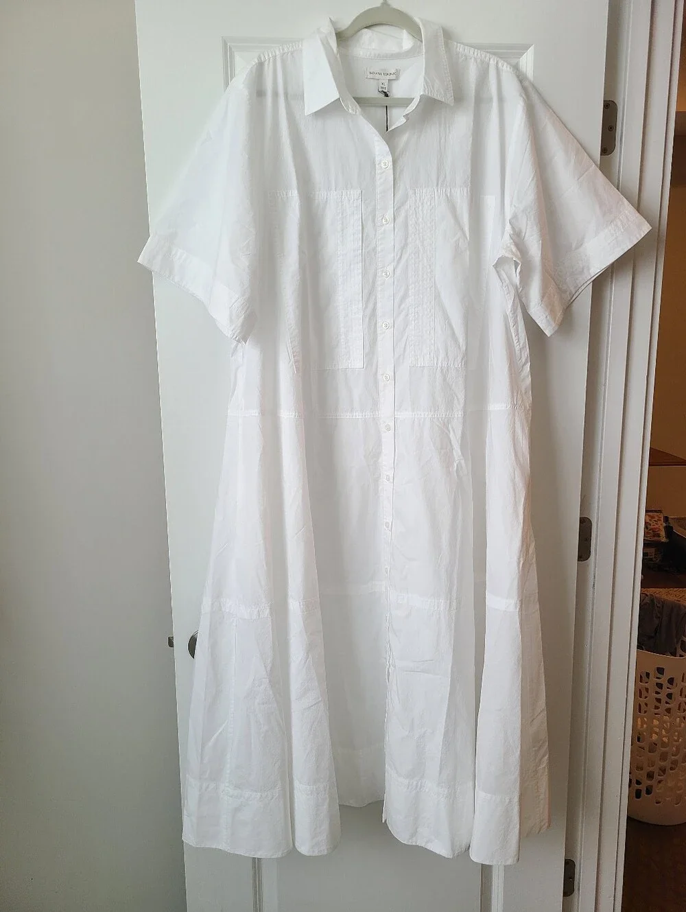 Banana Republic Cotton White Poplin Trapeze Button Down Maxi Shirt Dress - Picture 2 of 8